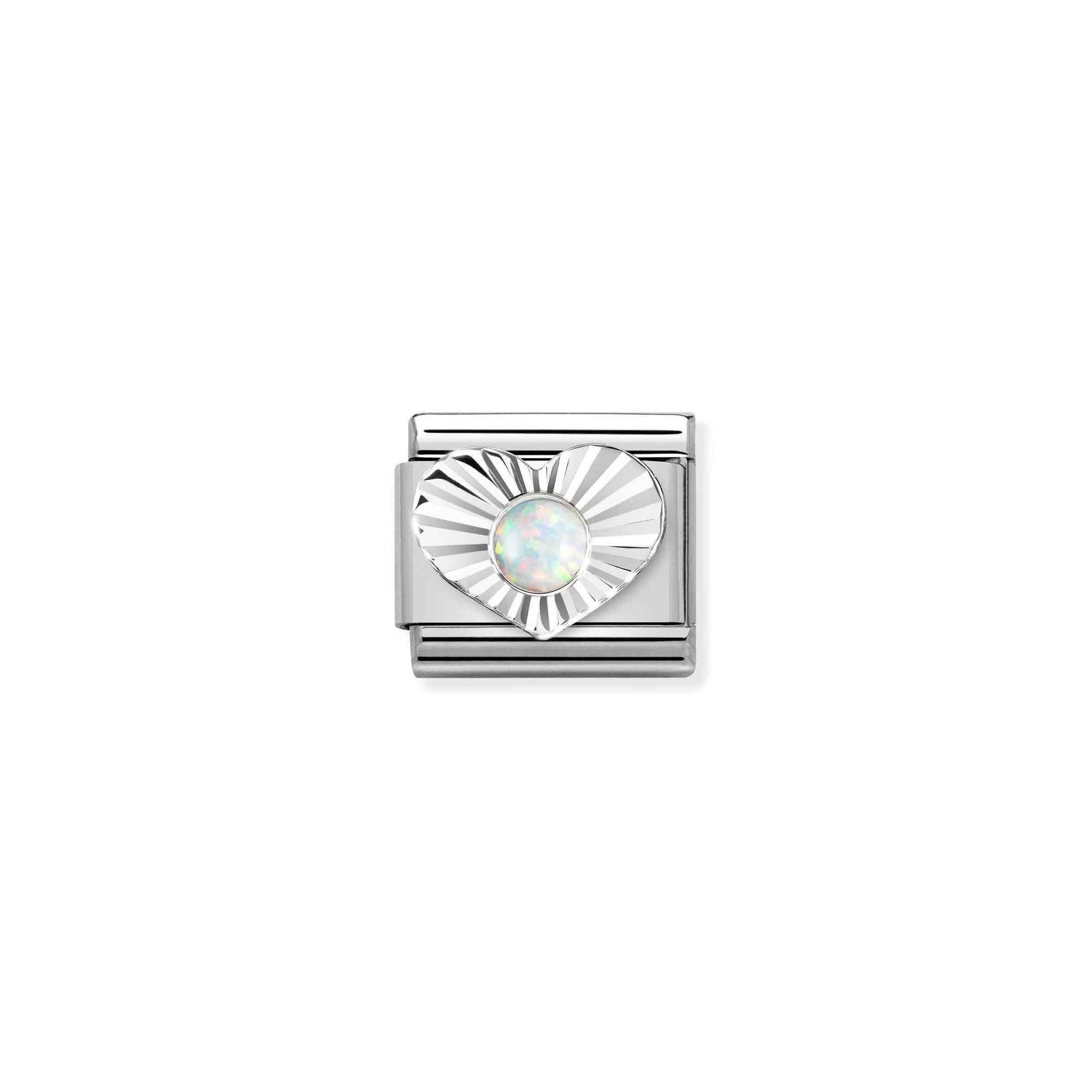 Nomination Composable Classic Charm Herz Opal weiß - Edelstahl, Sterling Silber diamantiert