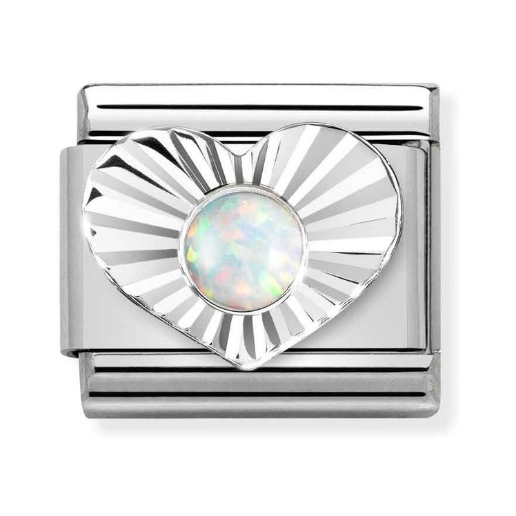 Nomination Composable Classic Charm Herz Opal weiß - Edelstahl, Sterling Silber diamantiert