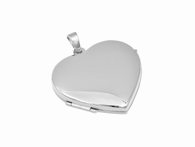 Silber Medaillon Anhänger Herz schlicht rhodiniert von Juwelier Harnisch, elegantes und zeitloses Design, perfekt als Geschenk oder für persönliche Erinnerungen.