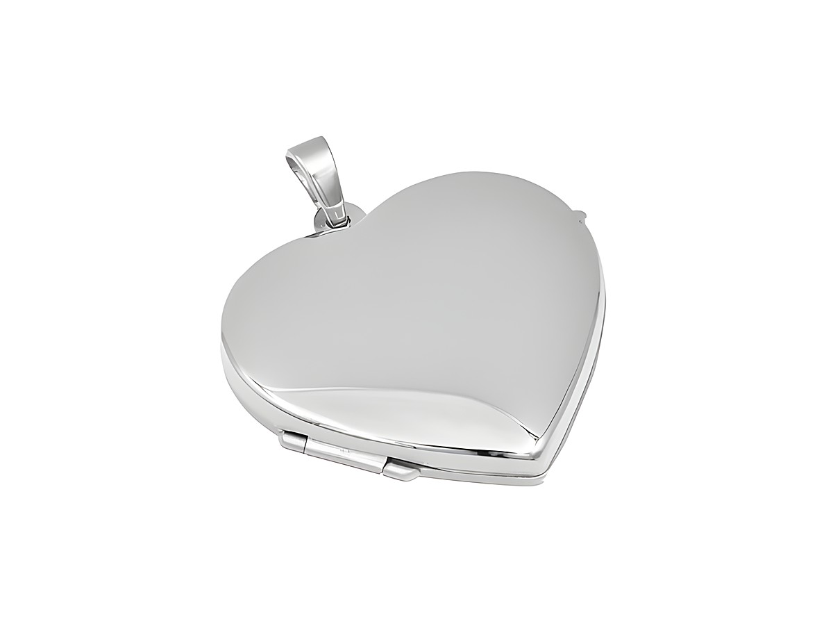 Silber Medaillon Anhänger Herz schlicht rhodiniert von Juwelier Harnisch, elegantes und zeitloses Design, perfekt als Geschenk oder für persönliche Erinnerungen.