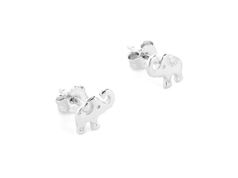 Elefant Ohrstecker tierisch Silber teilmatt rhodiniert, Hersteller Juwelier Harnisch, Ohrstecker ohne Stein, gestalten in Form von Elefanten mit detaillierten Ohren.