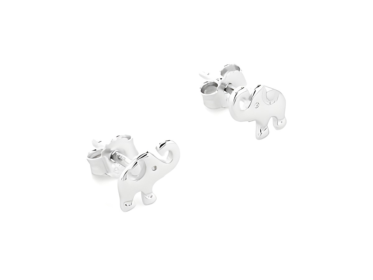 Elefant Ohrstecker tierisch Silber teilmatt rhodiniert, Hersteller Juwelier Harnisch, Ohrstecker ohne Stein, gestalten in Form von Elefanten mit detaillierten Ohren.