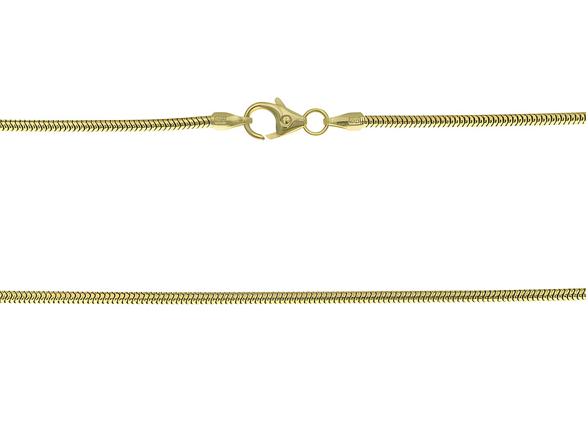 Schlangenkette 585 aus Gelbgold, Maße 1,6 x 1,6 mm, Länge 50 cm, mit Karabinerverschluss, hergestellt von Juwelier Harnisch. Elegantes Schmuckstück für jeden Anlass.