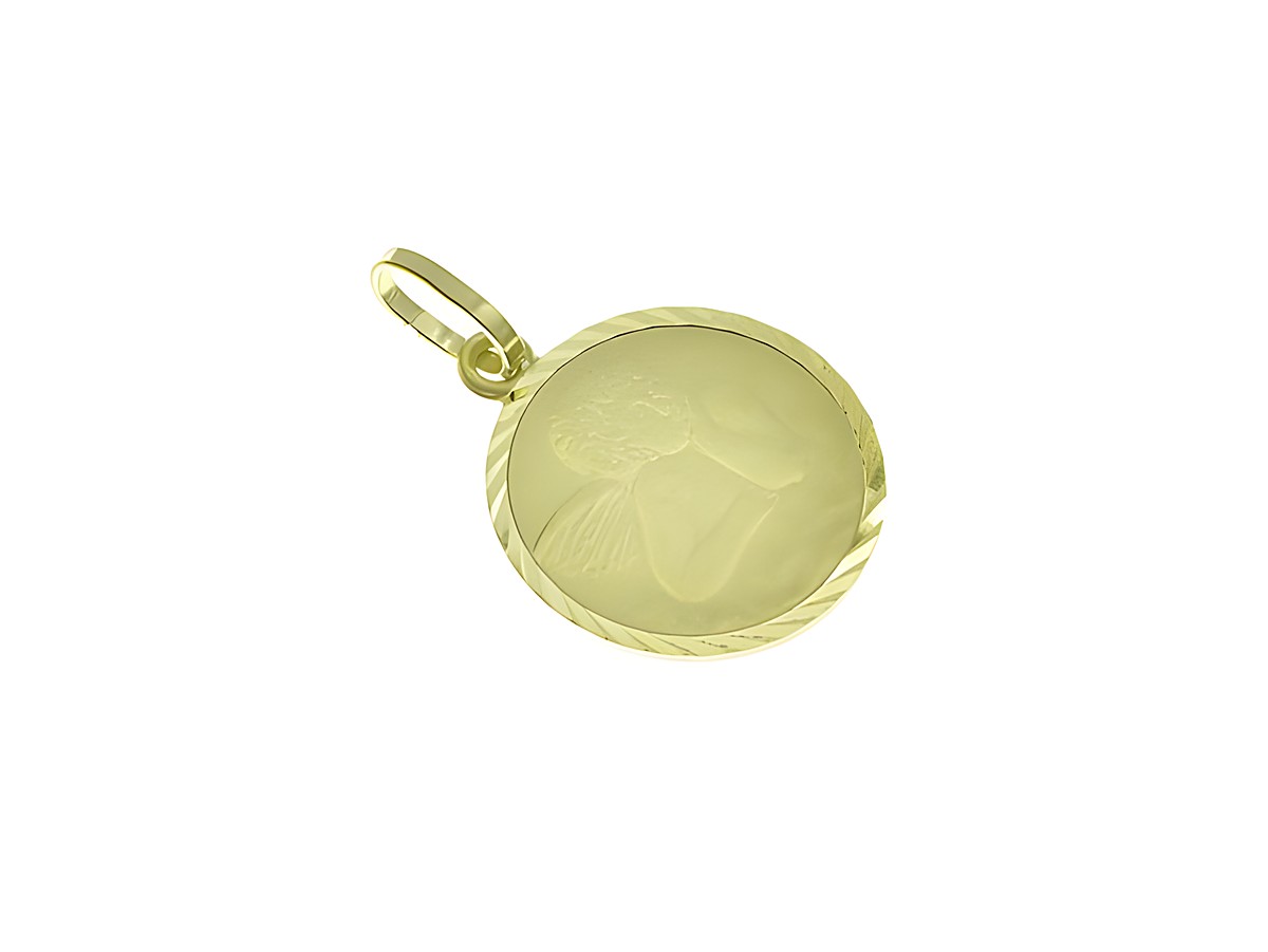 Anhängerschutzengel aus Gold 333 mit graviertem Motiv des Engels Raphael, gefertigt von Juwelier Harnisch, ideal als symbolisches Schmuckstück für Schutz und Begleitung.