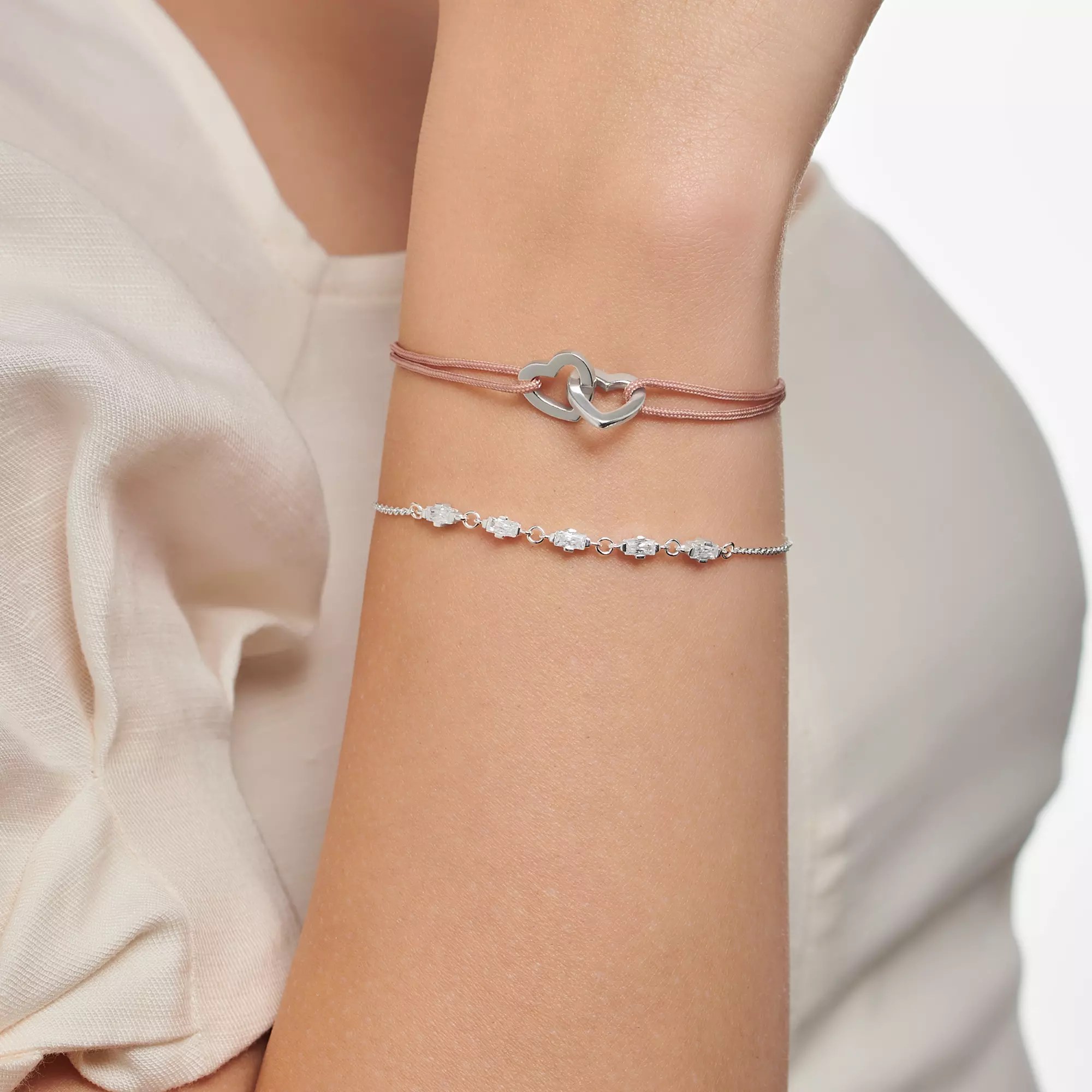 Thomas Sabo Armband - Herz - Sterling Silber + Nylon beige 14 - 20 cm – Ansicht 2