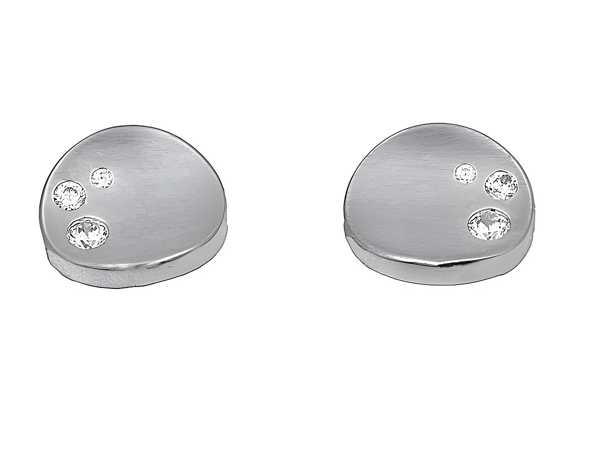 Edelstecker aus 925 Sterling Silber, teil-mattiert und rhodiniert, verziert mit Zirkonia, Hersteller Juwelier Harnisch, elegantes Design für stilvolle Anlässe.