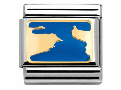 Bicolor Emblem der Straße von Gibraltar in blauer und goldener Emaille auf einem silbernen Hintergrund, stilisiert dargestellt für den Nomination Classic Bicolor Schmuck.