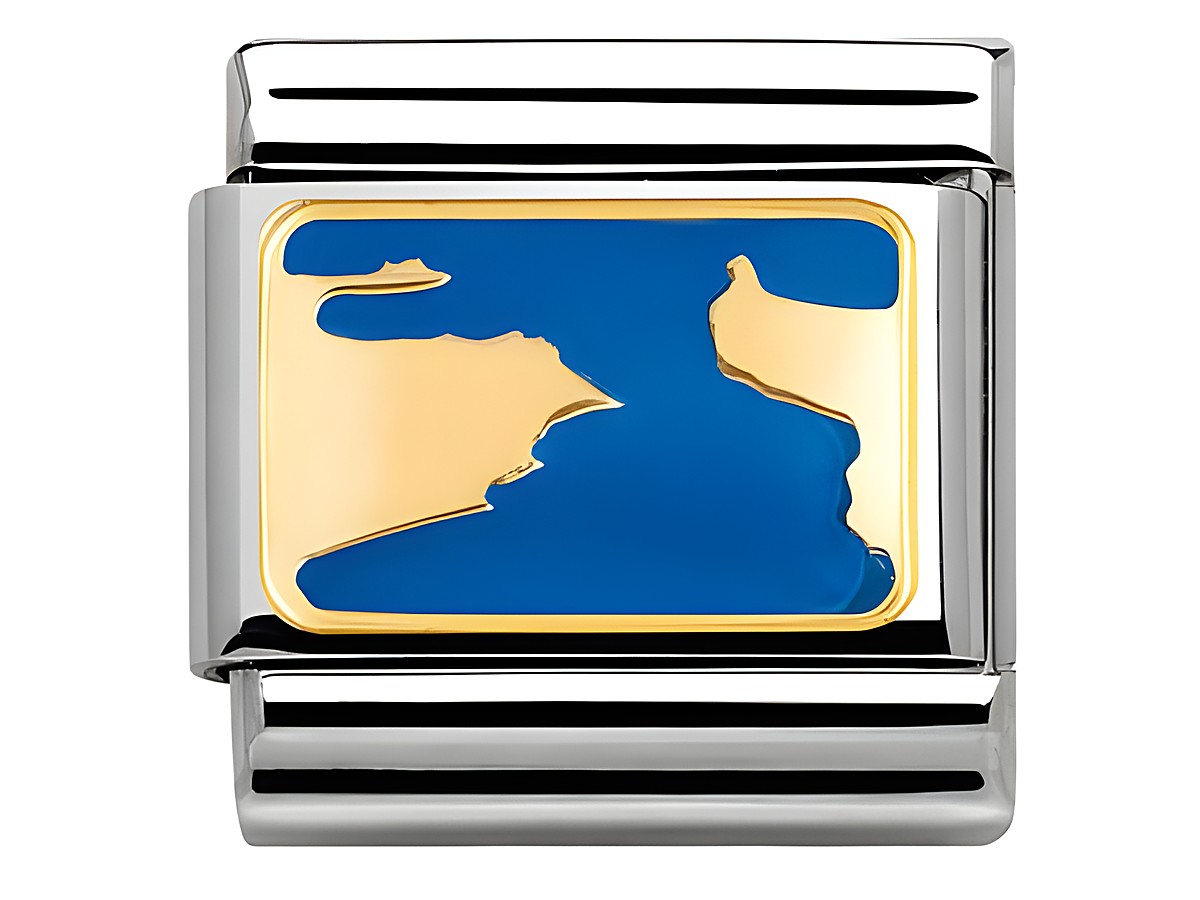 Bicolor Emblem der Straße von Gibraltar in blauer und goldener Emaille auf einem silbernen Hintergrund, stilisiert dargestellt für den Nomination Classic Bicolor Schmuck.