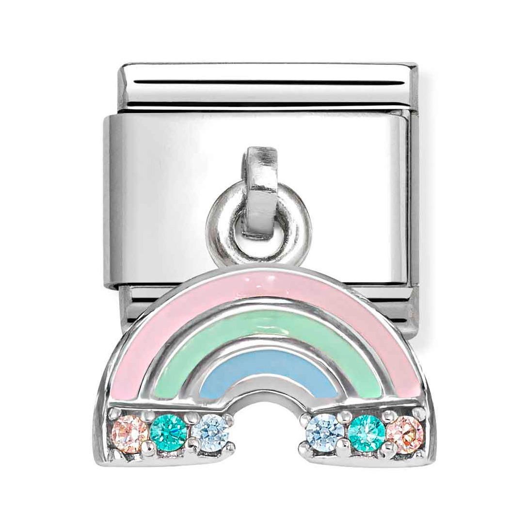 Charm-Anhänger aus Sterling Silber in Regenbogenform mit Emaille und Zirkonia in verschiedenen Farben, ideal für eine individuelle Gestaltung von Schmuckstücken.