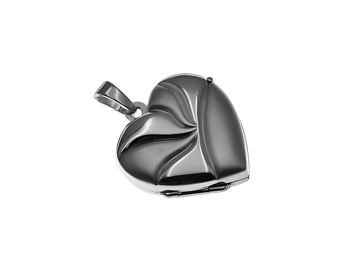 Medaillon im Herzdesign aus rhodinierten Sterling Silber, elegant mit geschwungenen Linien, Hersteller Juwelier Harnisch, bietet eine stilvolle Möglichkeit zur Aufbewahrung von Erinnerungen.