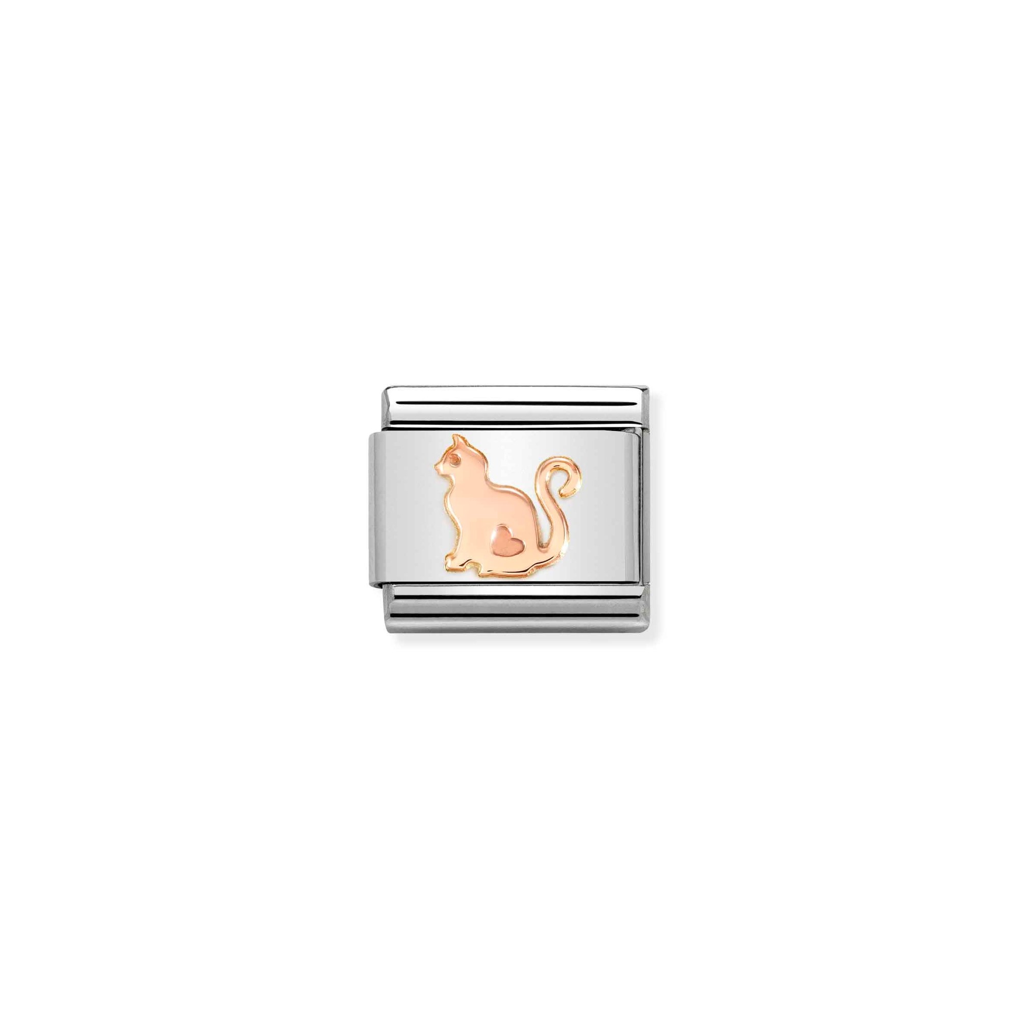 Nomination Composable Classic Charm Katze mit Herz - Edelstahl, Gold 375 Roségold