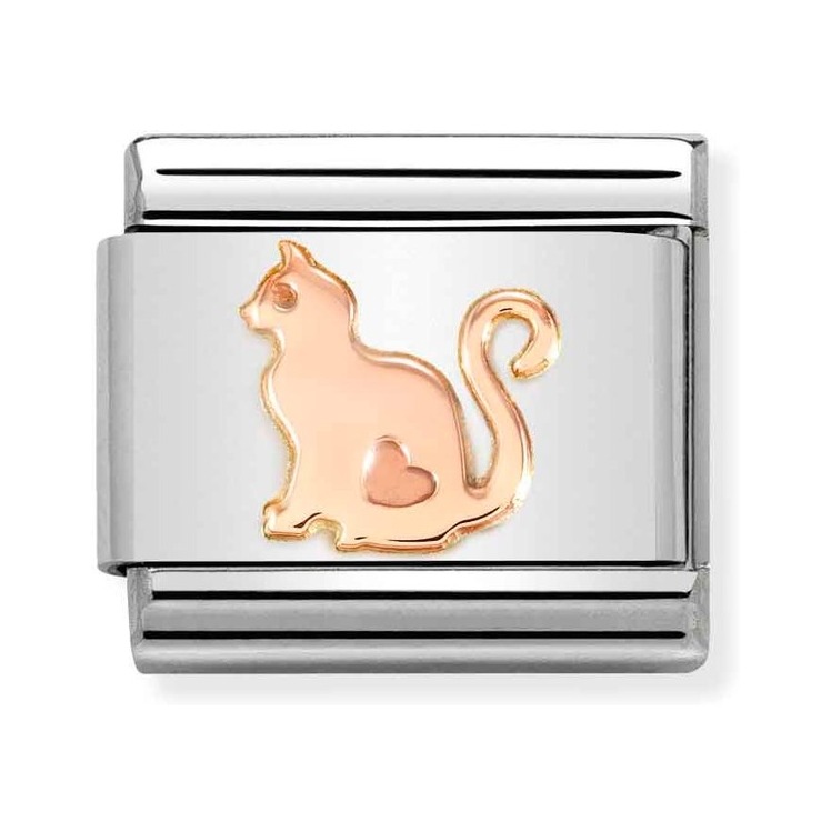 Nomination Composable Classic Charm Katze mit Herz - Edelstahl, Gold 375 Roségold
