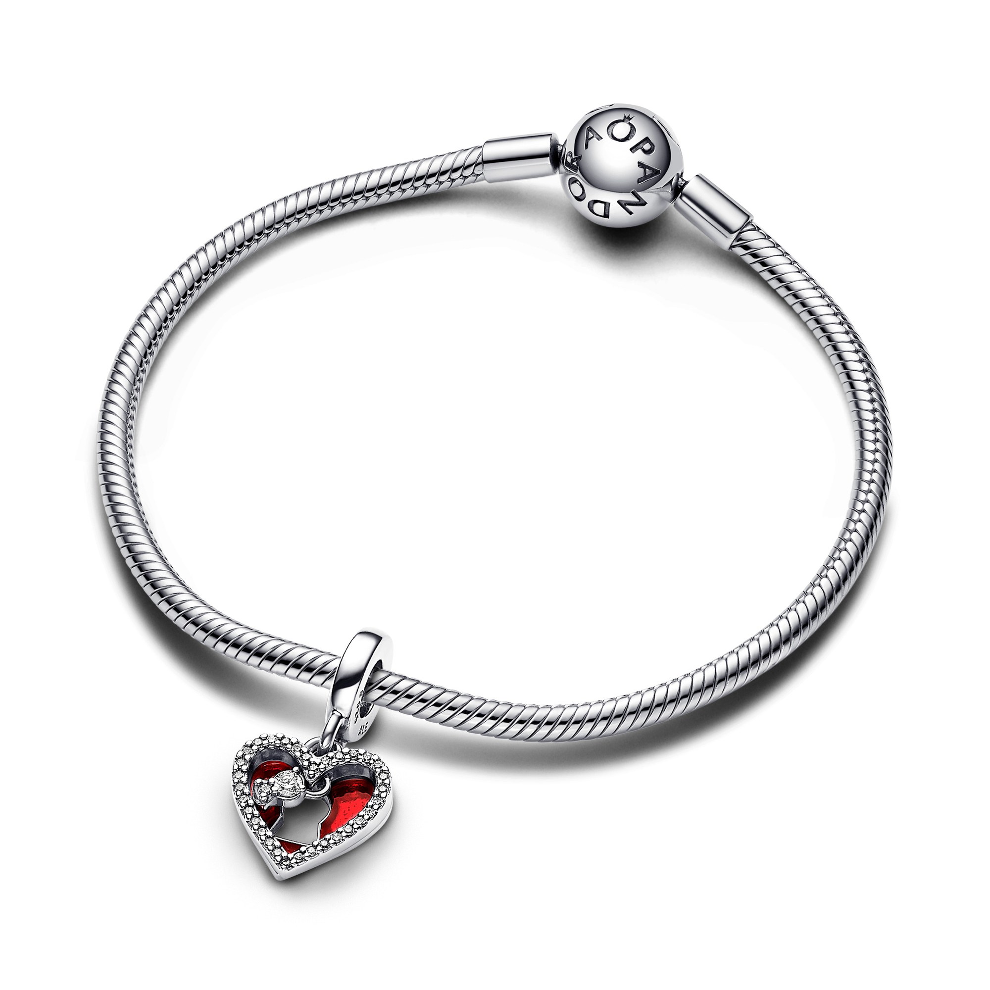 Pandora Rotes Herz & Schlüsselloch Doppelter Charm-Anhänger - Sterling Silber - Zirkonia Rot Ansicht 3 – Ansicht 3
