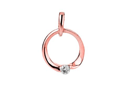 Taufring Anhänger aus Silber, rosevergoldet mit einem weißen Zirkonia. Der Anhänger hat eine moderne, geschwungene Form und eignet sich perfekt als stilvolles Schmuckstück. Hersteller: Juwelier Harnisch.