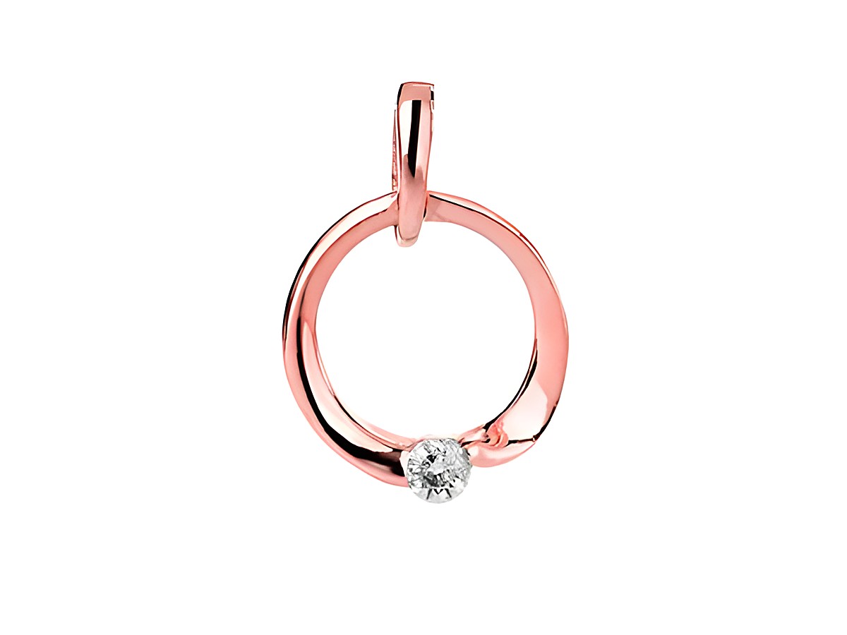 Taufring Anhänger aus Silber, rosevergoldet mit einem weißen Zirkonia. Der Anhänger hat eine moderne, geschwungene Form und eignet sich perfekt als stilvolles Schmuckstück. Hersteller: Juwelier Harnisch.