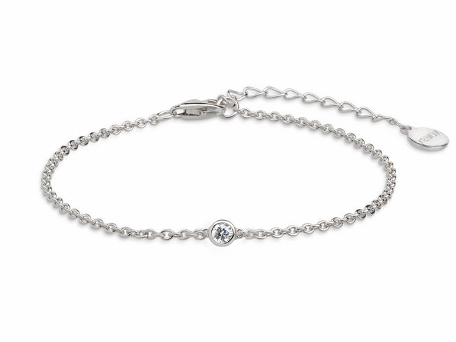 Xenox Sterling Silber Armband XS7387 mit einer Ankerkette und einem kleinen, funkelnden Zirkonia, verstellbar von 15 bis 18,5 cm, elegantes Design für stilvolle Akzente.