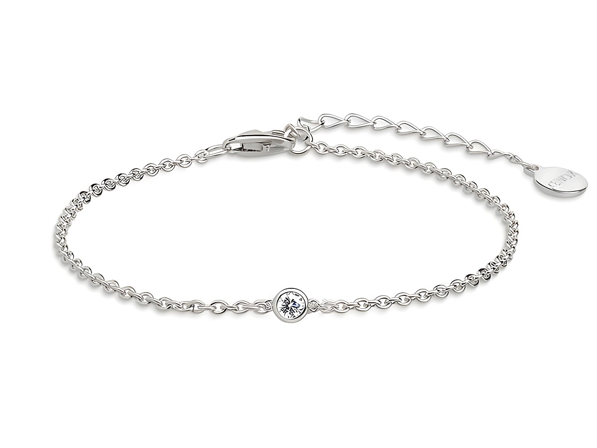 Xenox Sterling Silber Armband XS7387 mit einer Ankerkette und einem kleinen, funkelnden Zirkonia, verstellbar von 15 bis 18,5 cm, elegantes Design für stilvolle Akzente.