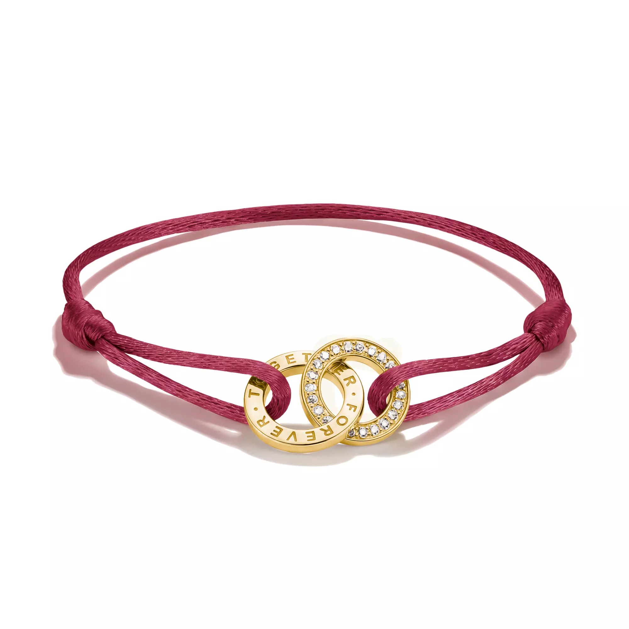 Thomas Sabo Together - Armband - 24 cm - 18K Gelbgold-Vergoldung & Textil - bordeaux
