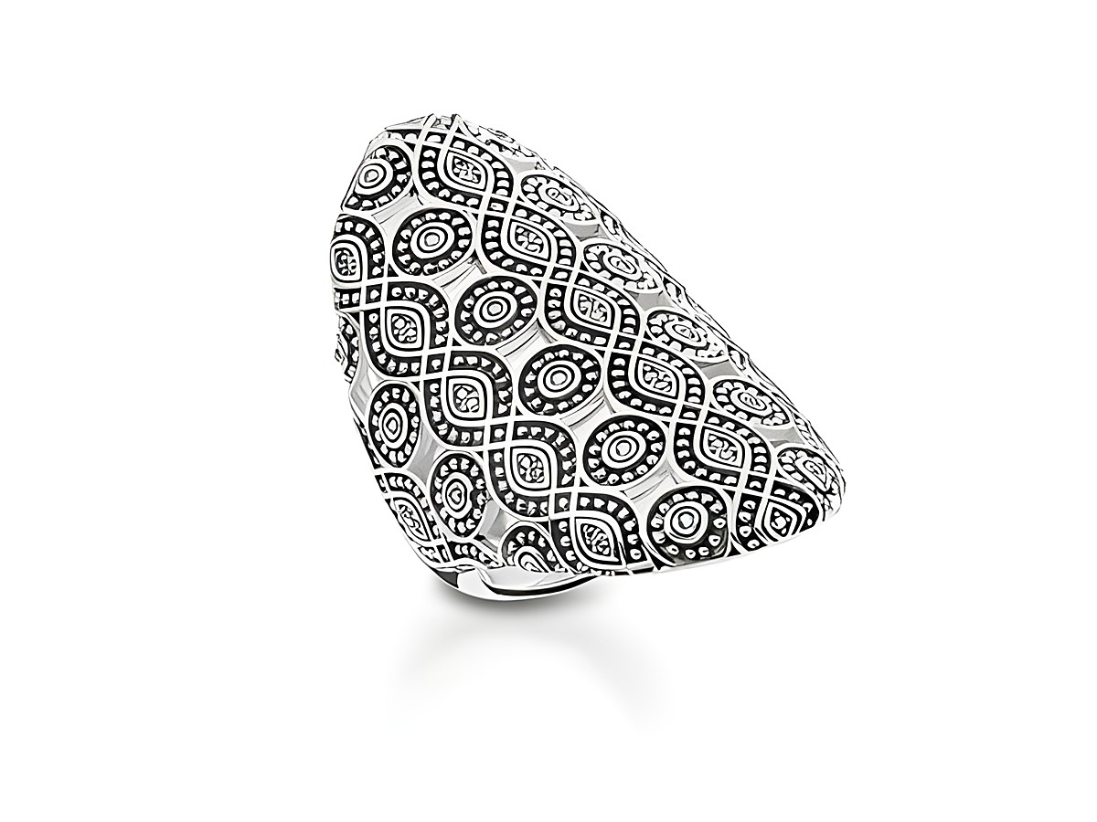 Thomas Sabo TR2093-643-14-54 Ring in Größe 54 aus Silber mit geschwungener Form und weißem Zirkonia-Besatz, detailreiche Musterung, perfektes Accessoire für jeden Anlass.