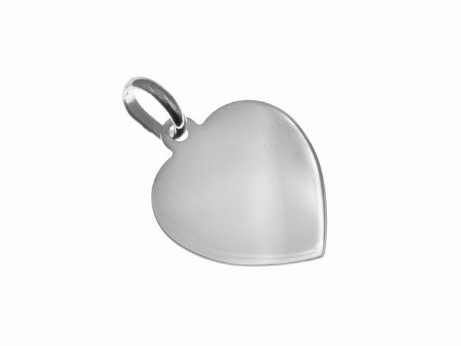 Gravurplatte Herz Anhänger aus 1,7 cm Sterling Silber rhodiniert, Hersteller Juwelier Harnisch, schlichtes Design ohne Verzierungen. Ideal zum Personalisieren.