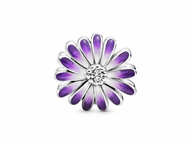 Pandora Charm - 798775C02 - Flower Silber Charme mit klarem Zirkonia und schattiertem lila Emaille