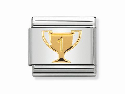 Pokal 1. Preis von Nomination in Gold, mit Symbol eines Siegerpokals auf silbernem Hintergrund, Hersteller: Nomination, Classic, Modellnummer 030149 23.