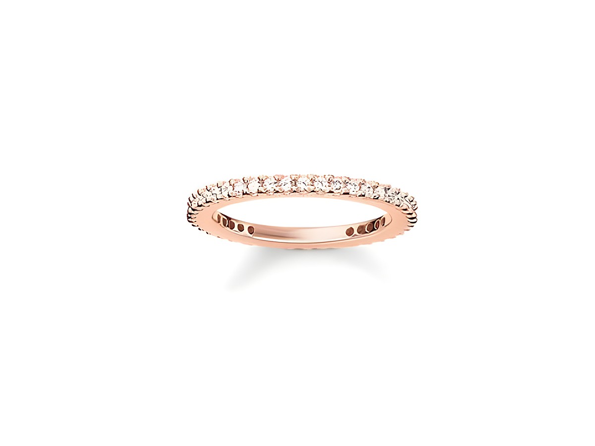 Midi Ring von Thomas Sabo aus Sterling Silber, vergoldet mit Roségold und besetzt mit Zirkonia, Größe 46, elegantes Design für einen stilvollen Look.