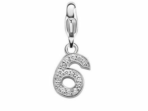 Ti Sento Silber Charm mit der Ziffer 6, funkelnd mit Zirkonia-Steinen, ideal für individuelle Anhänger. Hersteller Ti Sento, Artikelnummer 8367N6.