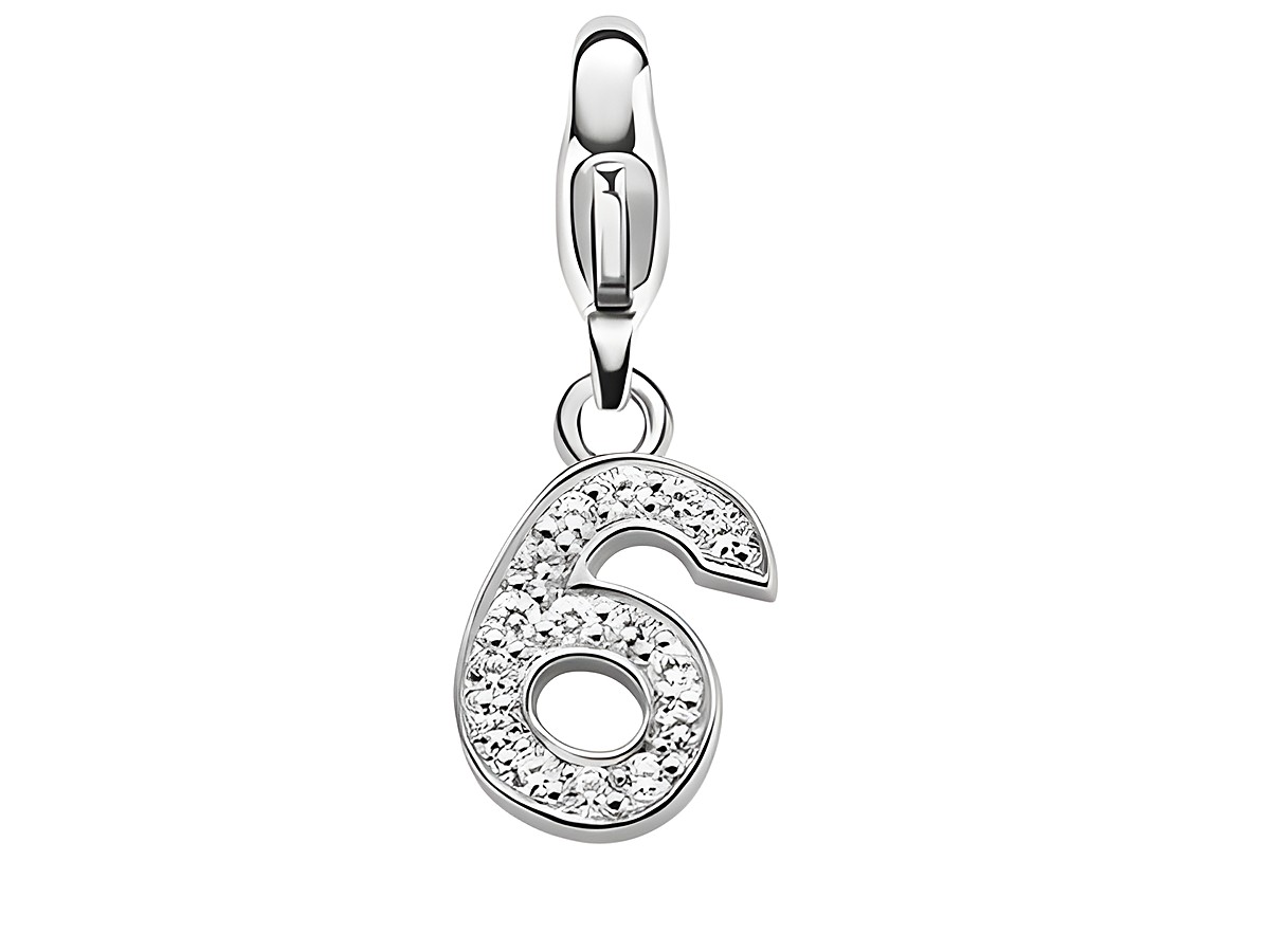 Ti Sento Silber Charm mit der Ziffer 6, funkelnd mit Zirkonia-Steinen, ideal für individuelle Anhänger. Hersteller Ti Sento, Artikelnummer 8367N6.