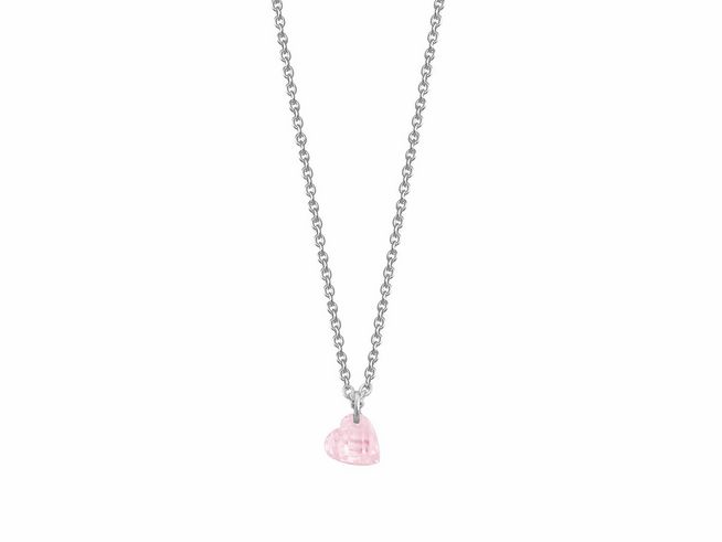 Xenox Sterling Silber Kette XS3608 in 40-45 cm Länge mit einer filigranen Karreekette und einem herzförmigen Anhänger aus rosafarbenem Stein, ideal für die LOVE STORY.