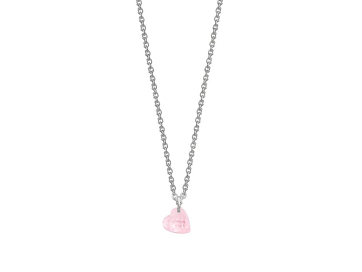XENOX Sterling Silber Kette XS3608 in 40-45 cm Länge mit einer filigranen Karreekette und einem herzförmigen Anhänger aus rosafarbenem Stein, ideal für die LOVE STORY.