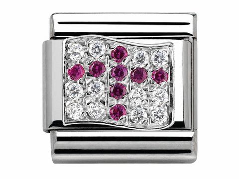 Zirkonia-Armbandglied mit klassischem Design, das die Flagge von England darstellt. Funkelnde rote und klare Steine sorgen für einen eleganten Look. Hersteller ist Nomination.
