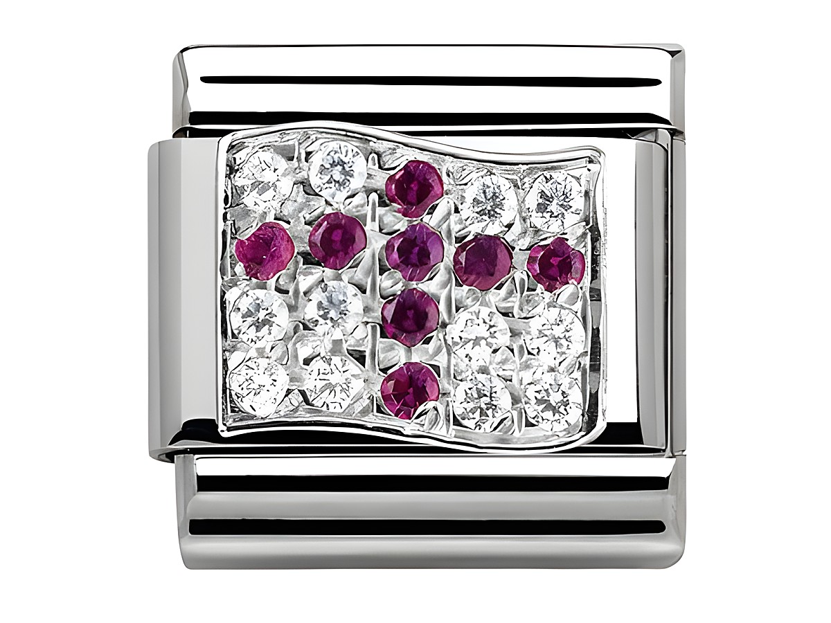 Zirkonia-Armbandglied mit klassischem Design, das die Flagge von England darstellt. Funkelnde rote und klare Steine sorgen für einen eleganten Look. Hersteller ist Nomination.