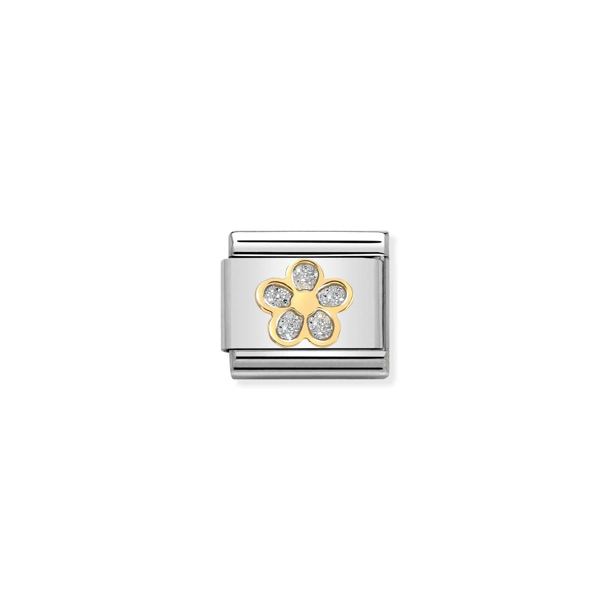 Nomination Composable Classic Charm Blume Glitter - Edelstahl, Gelbgold, Emaille