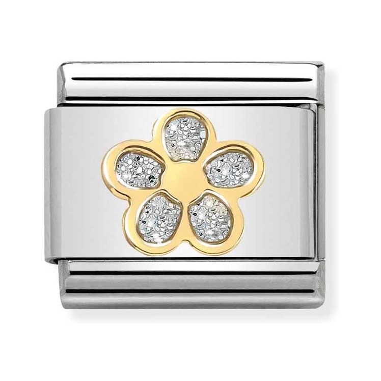 Nomination Composable Classic Charm Blume Glitter - Edelstahl, Gelbgold, Emaille
