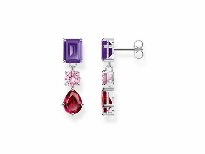 Thomas Sabo Ohrhänger H2278-013-7 aus Silber mit synthetischem Korund und Zirkonia in Glamour in Violett, gestaltet mit verschiedenen farbigen Edelsteinen für einen eleganten Look.