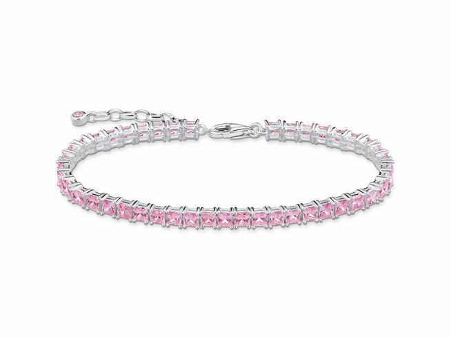 Silbernes Armband von Thomas Sabo mit pinkem Zirkonia, elegant und verziert, verstellbar von 16 bis 19 cm, ideal für jeden Anlass.