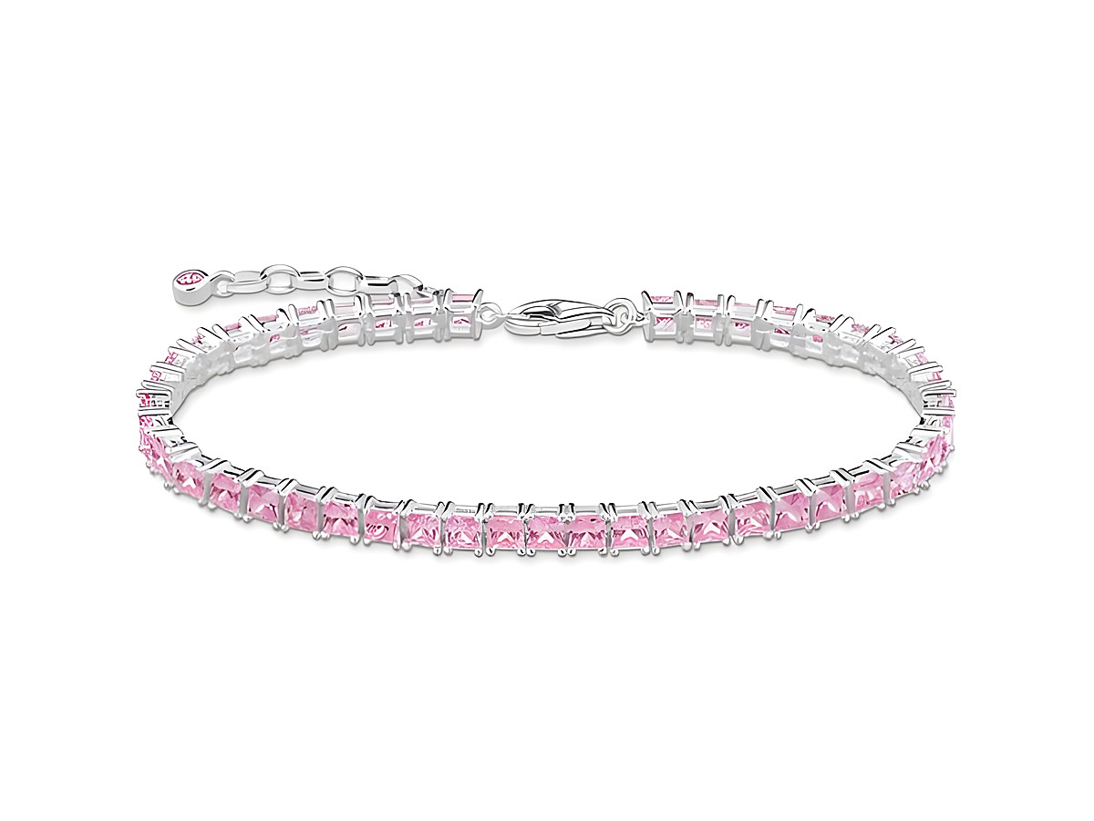Silbernes Armband von Thomas Sabo mit pinkem Zirkonia, elegant und verziert, verstellbar von 16 bis 19 cm, ideal für jeden Anlass.