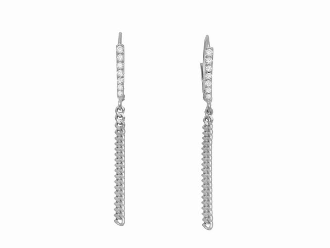 Ohrhänger Panzerkette aus rhodiniertem Sterling Silber mit polierter Oberfläche und weißen Zirkonia, schickes Design von Juwelier Harnisch, elegant und zeitlos.