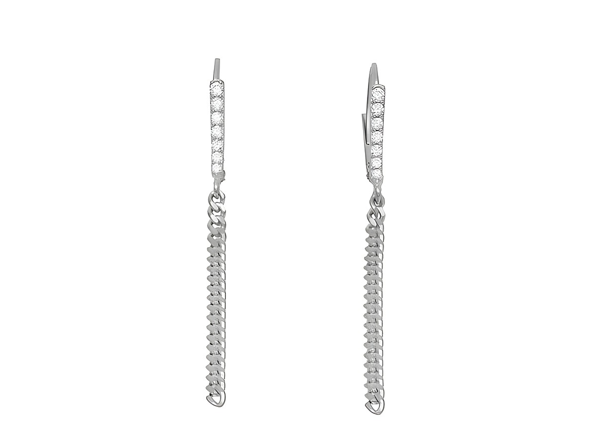 Ohrhänger Panzerkette aus rhodiniertem Sterling Silber mit polierter Oberfläche und weißen Zirkonia, schickes Design von Juwelier Harnisch, elegant und zeitlos.