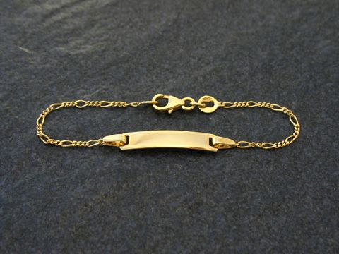 Gravurplatte Armband Gravurarmband aus Gold 16 cm, Hersteller Juwelier Harnisch, mit glatter Gravurfläche und feiner Kettenstruktur. Ideal für persönliche Gravuren.