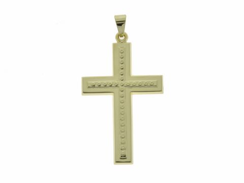 Hochwertiger Anhänger in Form eines klassischen Kreuzes aus Gold 333, hergestellt von Juwelier Harnisch, symbolisiert religiösen Glauben und Tradition.