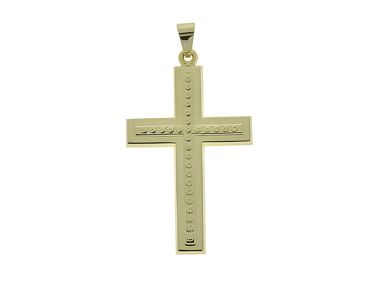 Hochwertiger Anhänger in Form eines klassischen Kreuzes aus Gold 333, hergestellt von Juwelier Harnisch, symbolisiert religiösen Glauben und Tradition.