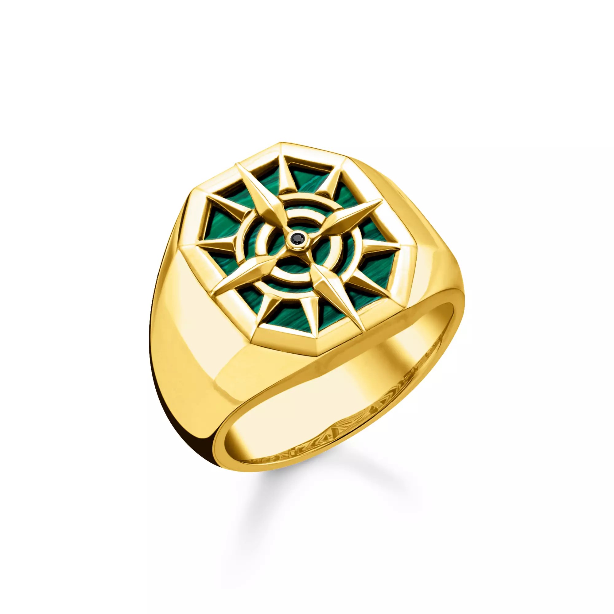 Thomas Sabo Ring Kompass grün – Silber – vergoldet