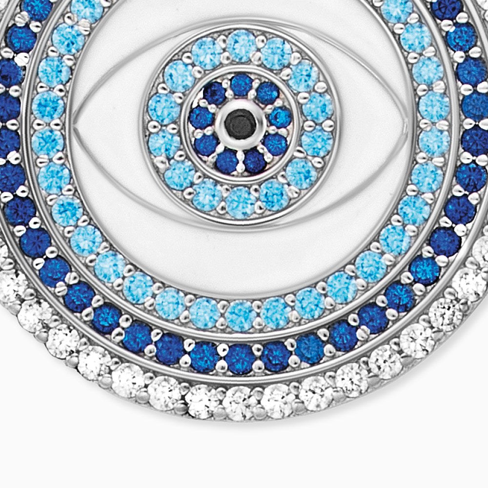 Engelsrufer EYE Kette Lucky mit Emaille & Zirkonia Multicolor - Silber rhodiniert Blau 21 mm 45cm – Ansicht 4