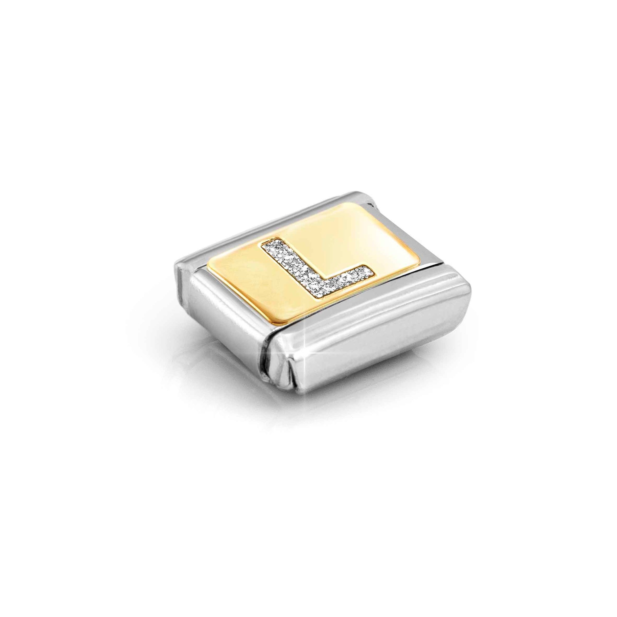 Nomination Composable Classic Charm Buchstabe L Silberglitzer - Edelstahl, Gold 750, Emaille – Ansicht 4