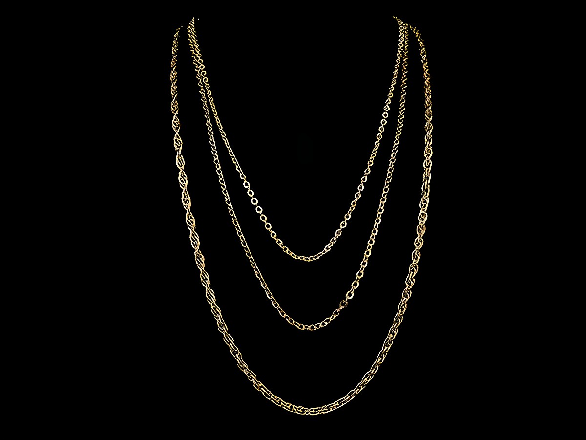 Lange Kette XXL vergoldet - dreireihig - Anker und Doppelanker - Kordel - 76 cm von Juwelier Harnisch, stilvoll und elegant, ideal für jeden Anlass.