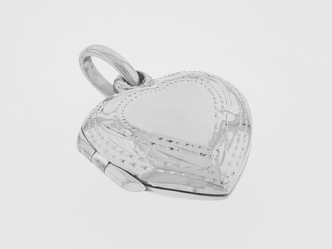 Silber Medaillon in Herzform aus Sterling Silber mit filigranem Rand, Hersteller Juwelier Harnisch, elegantes Design für besondere Anlässe.