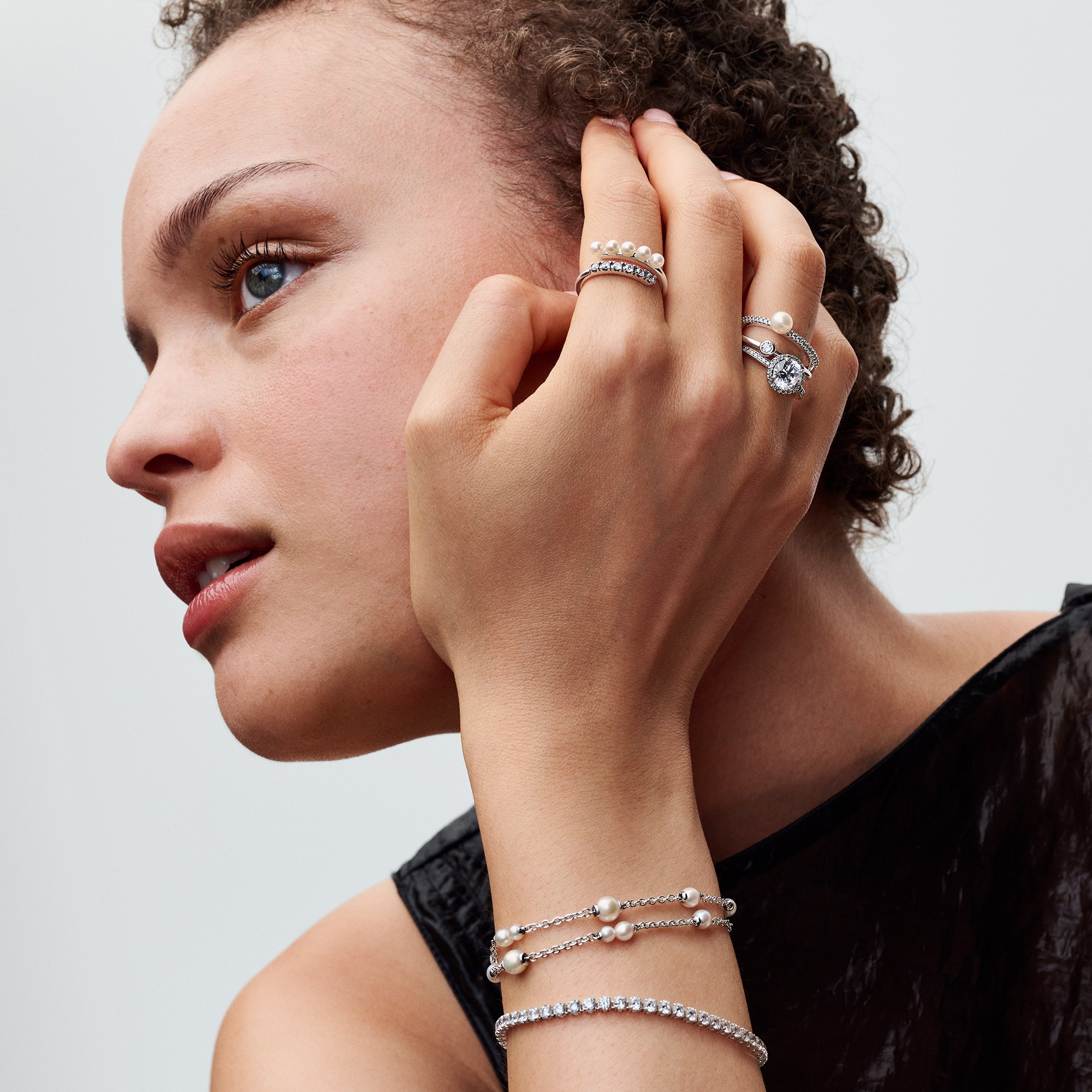 Pandora Zuchtperlen & Pavé Offener Ring - Silber - Steinmix Weiß – Ansicht 5