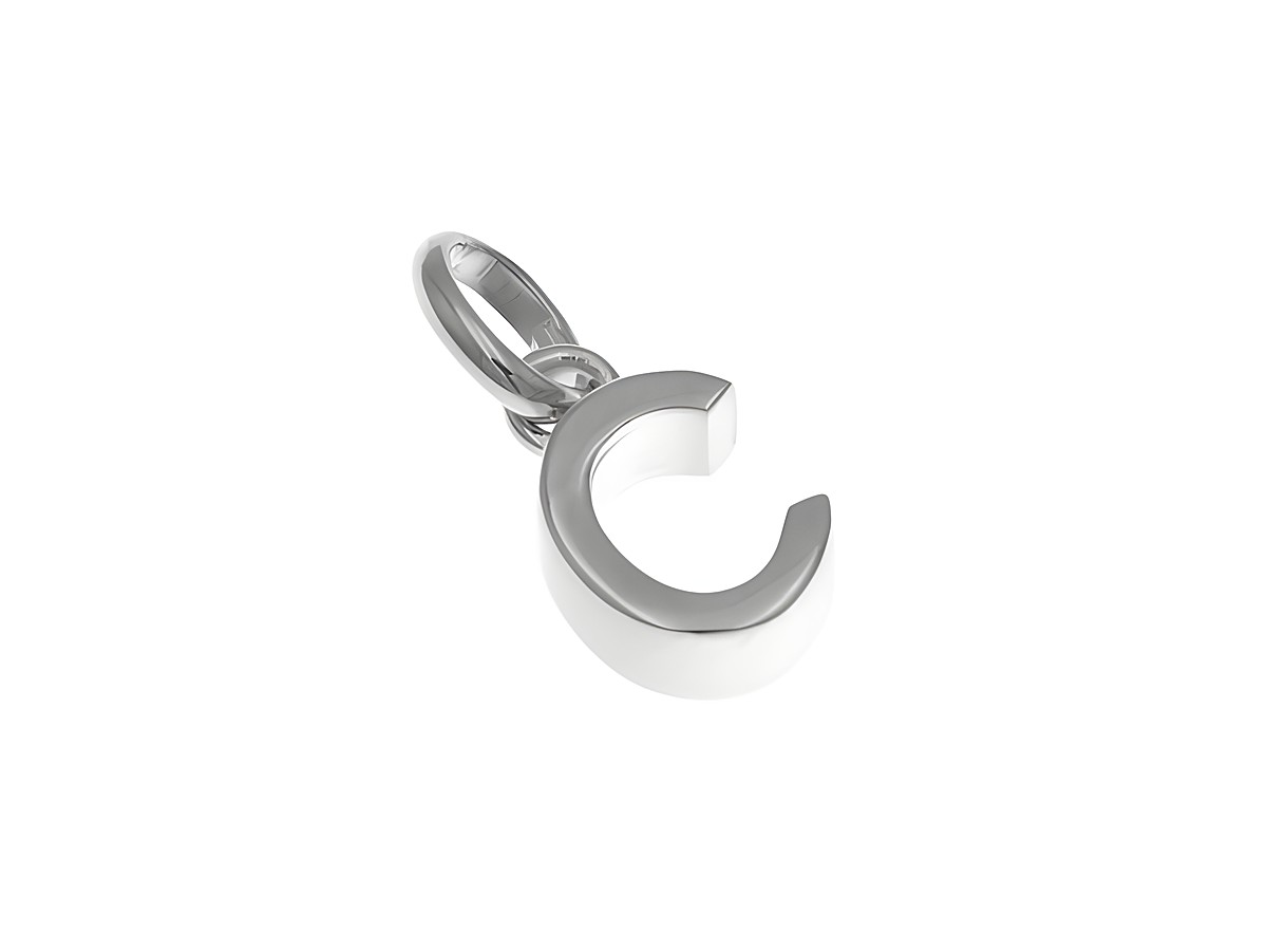 Anhänger aus rhodiniertem Sterling Silber in Form des Buchstabens C, poliert, präsentiert von Juwelier Harnisch, ideal als persönliches Schmuckstück oder Geschenk.